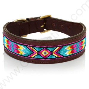Leather Dog Collar Glass Beads - #LCOLLAR_009